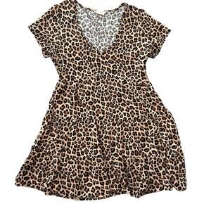 Altar’d State- Mini Dress- Medium - cheetah leopard print ruffle dress- tunic